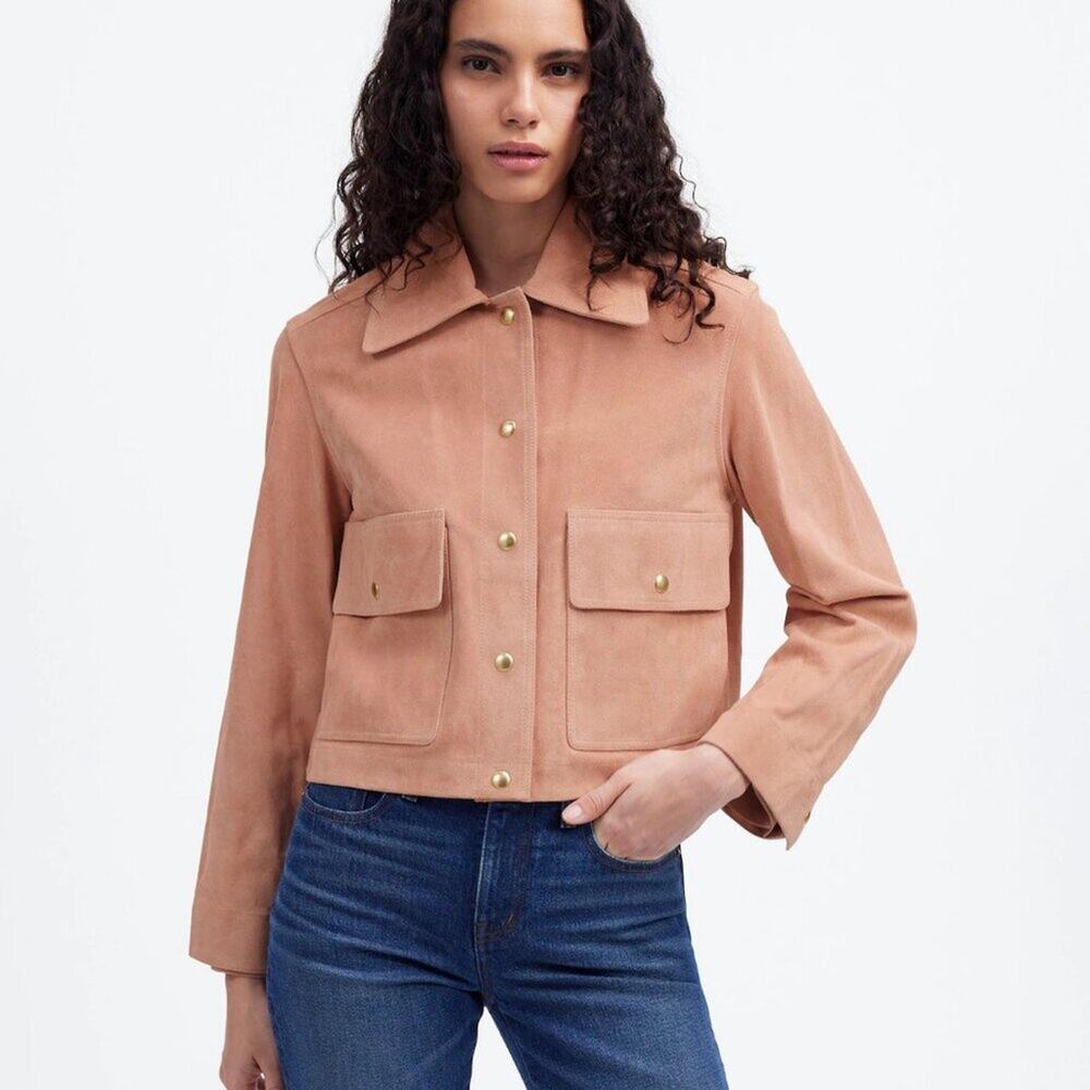 NWT Madewell Crop Chore Jacket in Suede Pale Blush Size XS